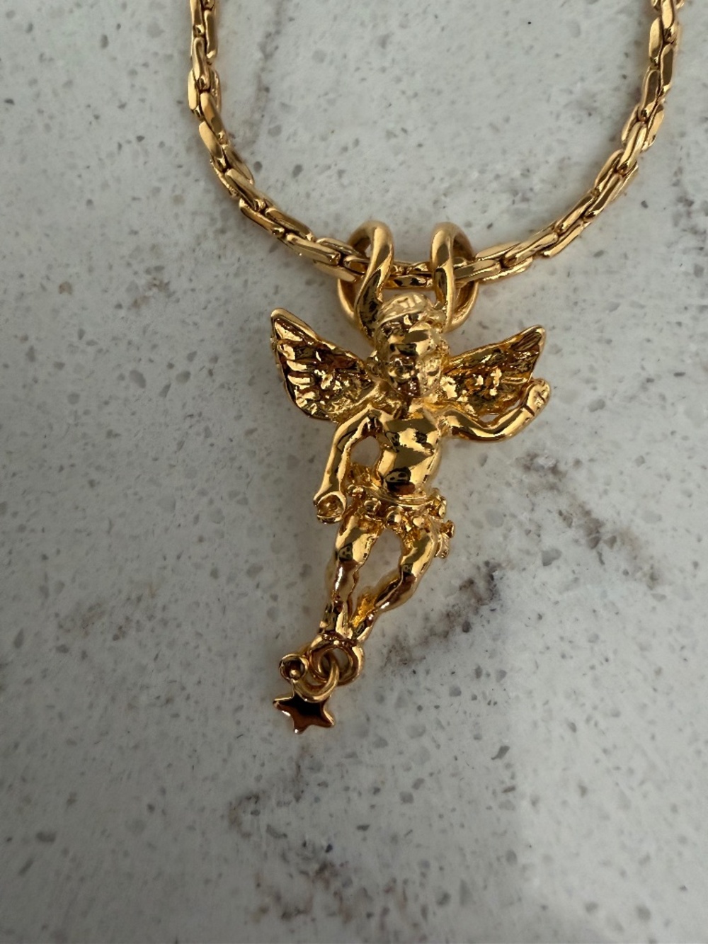 Kirks Folly Gold Tone Necklace with Angel Pendant Adjustable Robe Chain